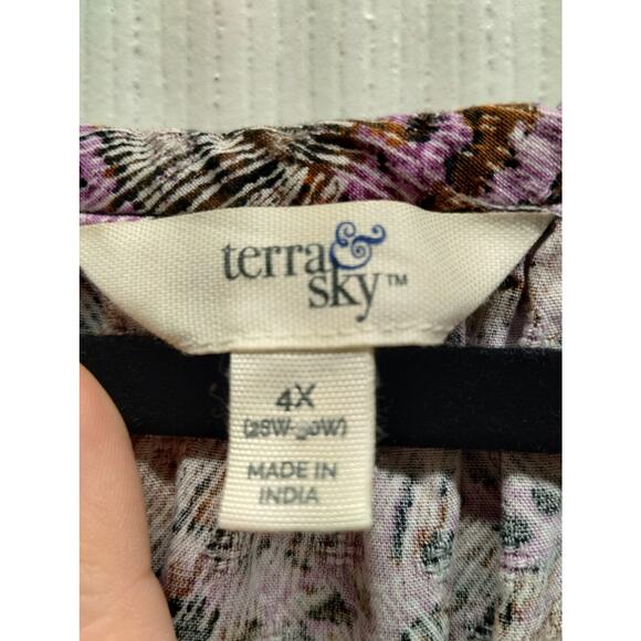 Terra & Sky Size 4X (28/30W) Purple Brown Butterfly Marks Split Neck Midi Dress - Picture 7 of 8